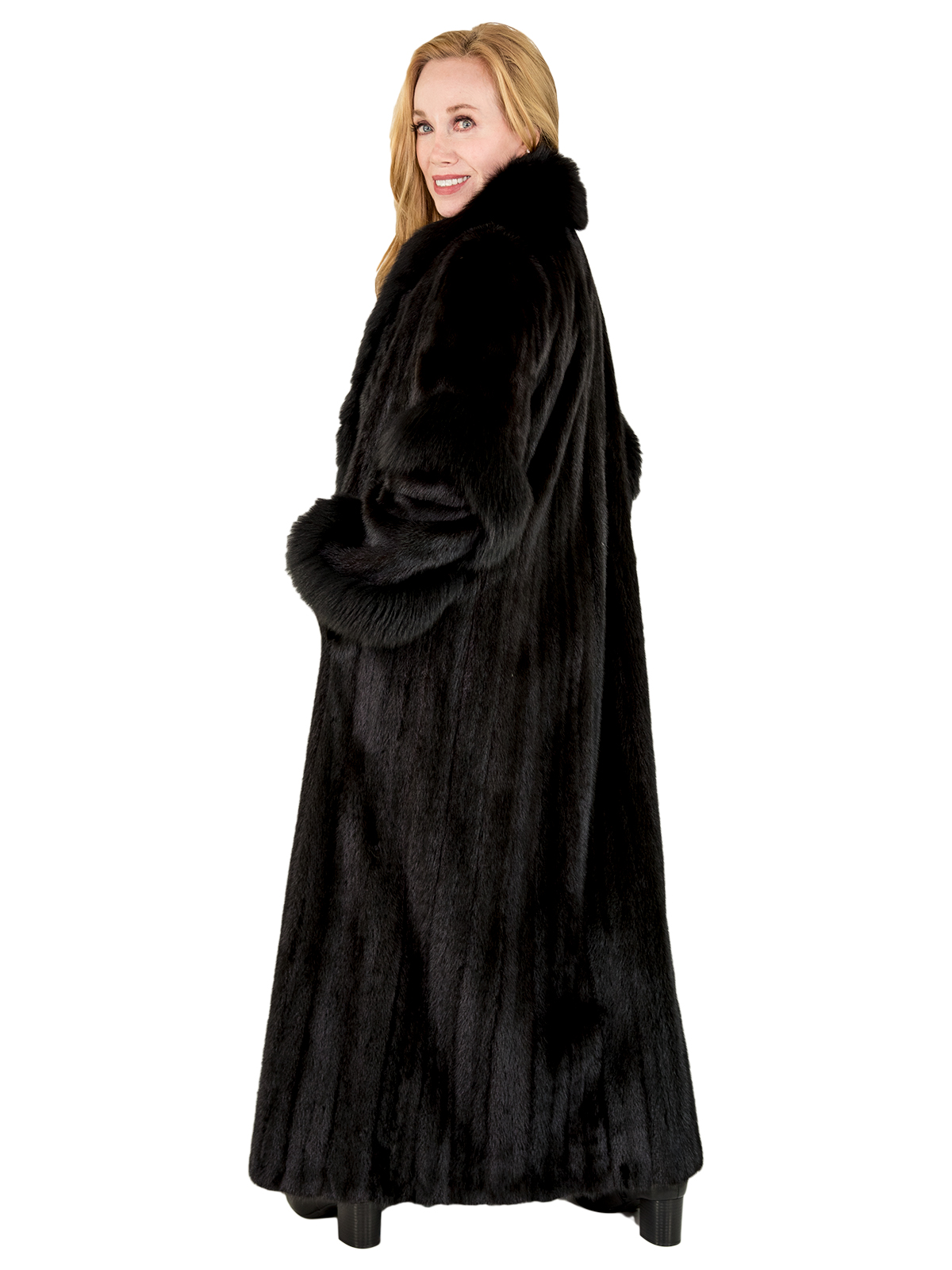 Woman S Ranch Female Mink Fur Coat With Fox Tuxedo Front Medium