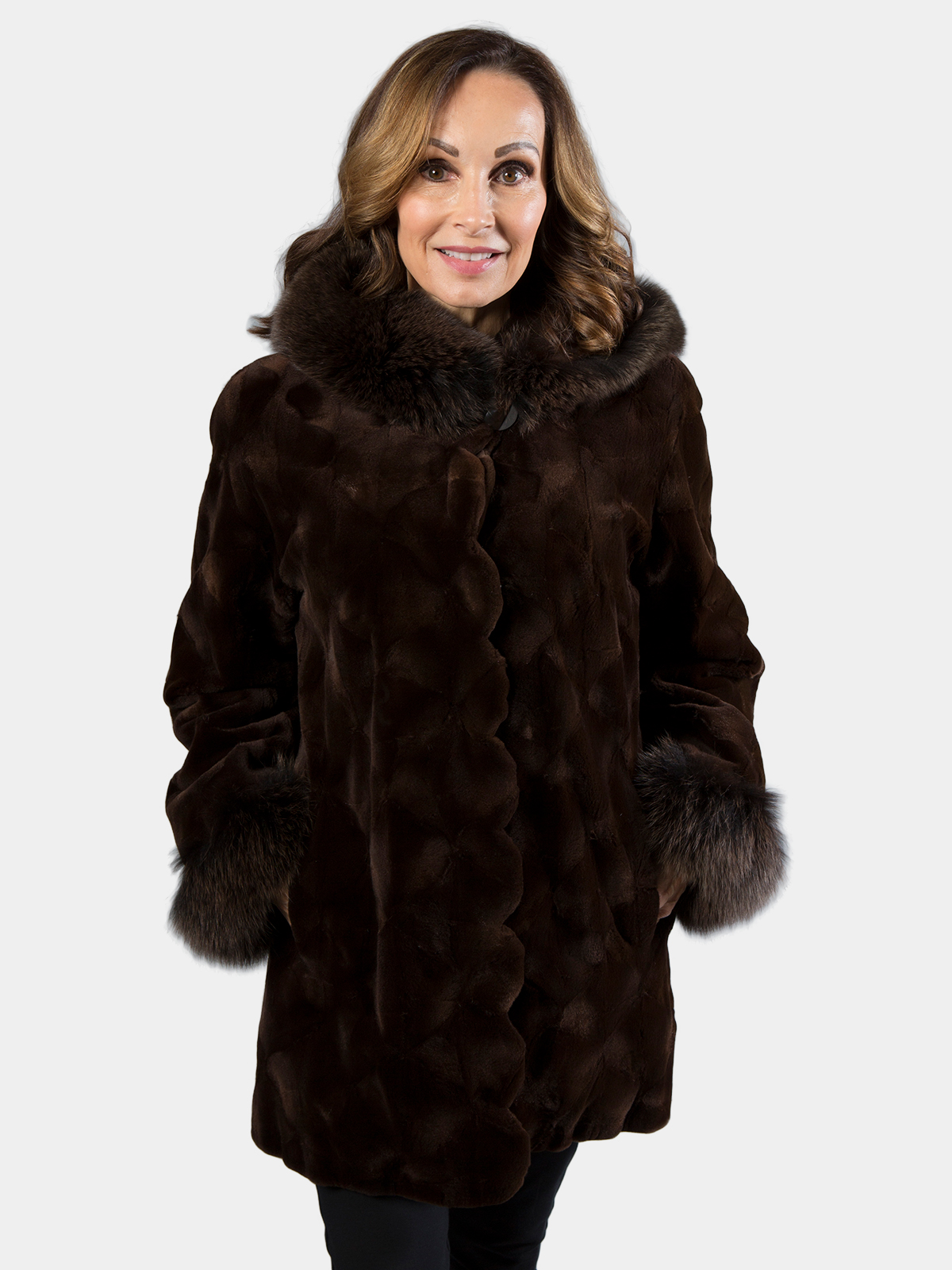 Women S Brown Sculptured Sheared Mink Fur Parka Estate Furs