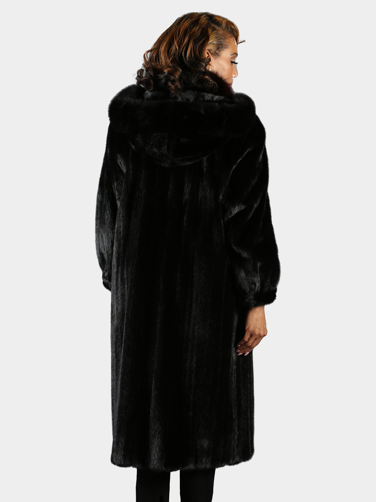 Ranch Female Mink Fur Coat With Fox Tuxedo And Detachable Hood Estate