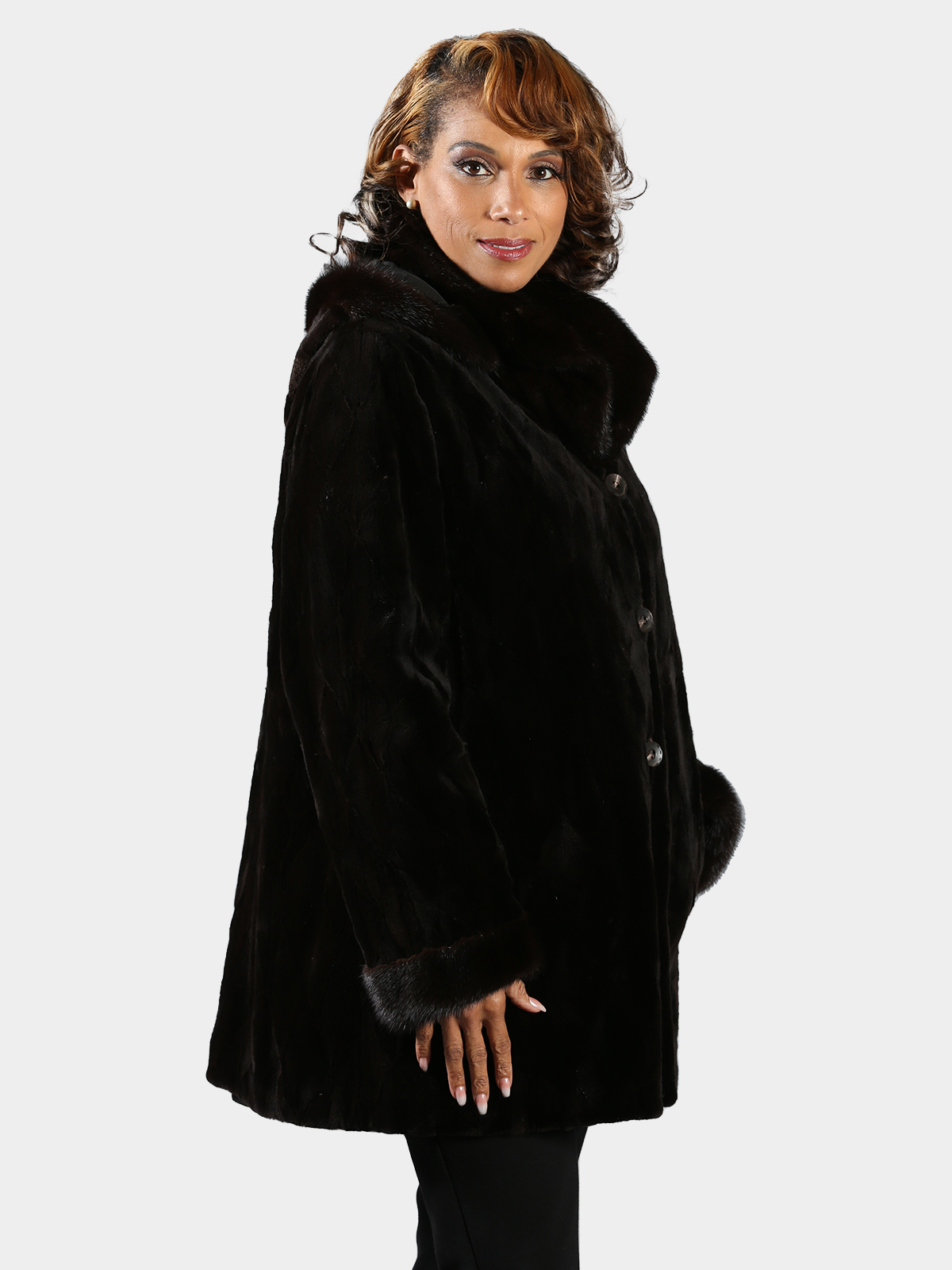 Dark Brown Sheared Mink Fur Jacket With Detachable Hood Estate Furs