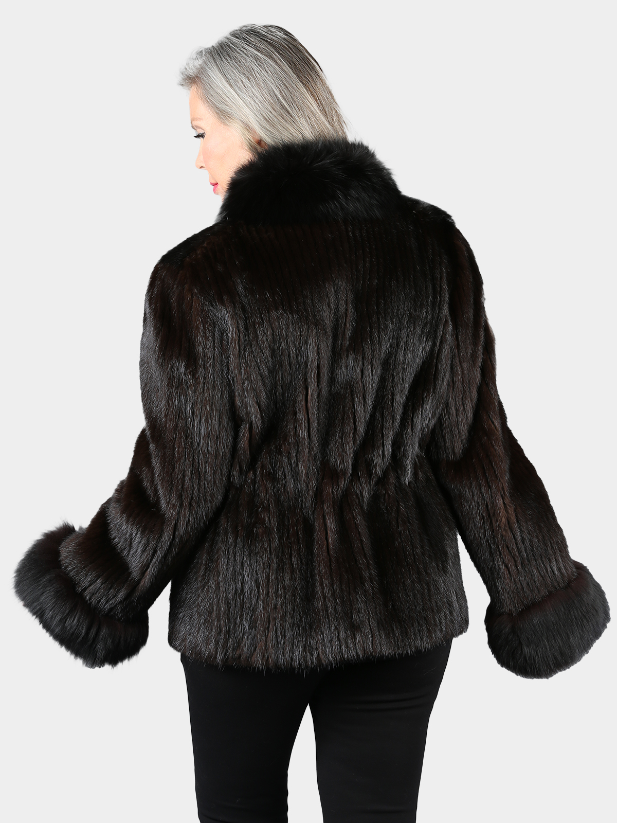 Natural Dark Mahogany Mink Fur Cold Cut Jacket With Fox Estate Furs