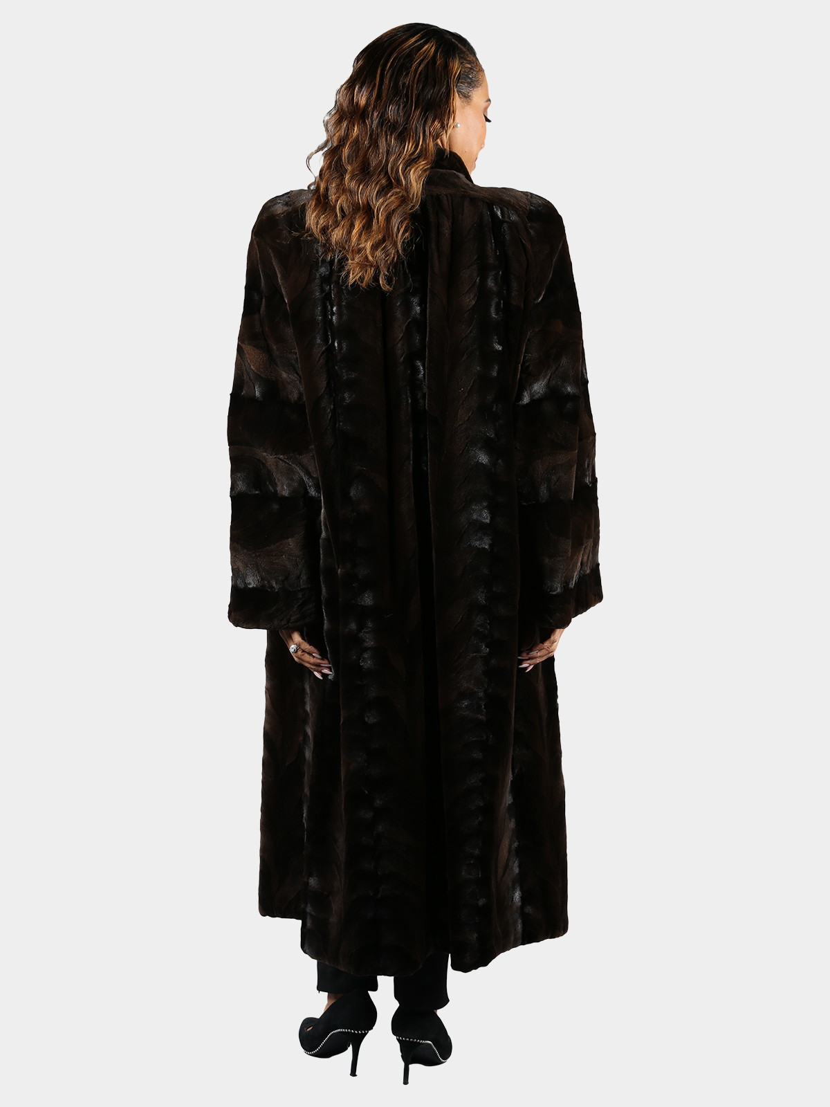 Natural Mahogany Semi Sheared Sculptured Mink Fur Coat Estate Furs