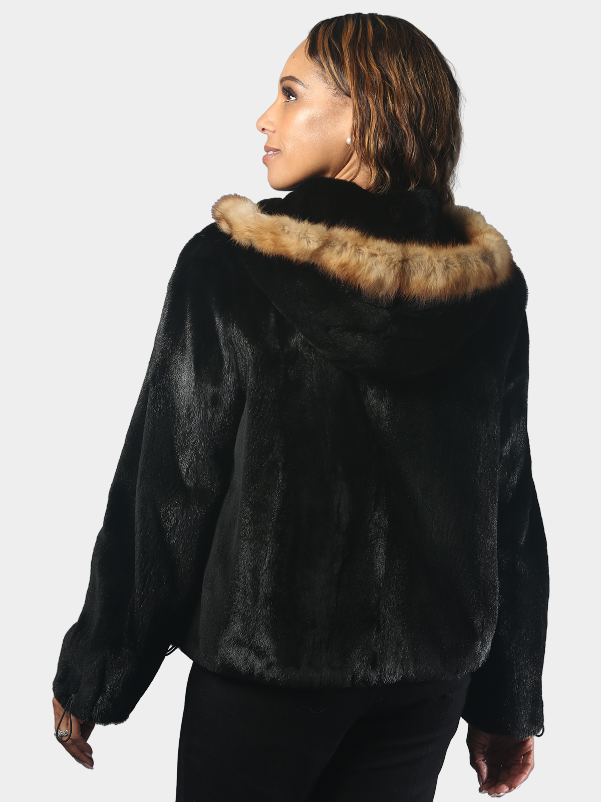 Natural Ranch Semi Sheared Female Mink Fur Parka With Sable Trim Double