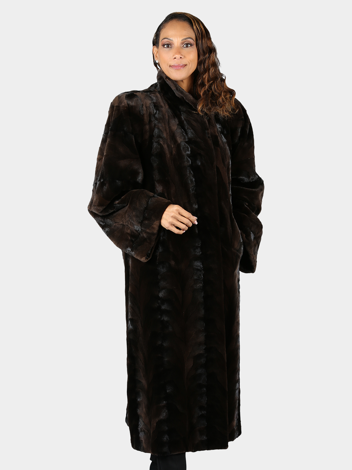 Natural Mahogany Semi Sheared Sculptured Mink Fur Coat Estate Furs