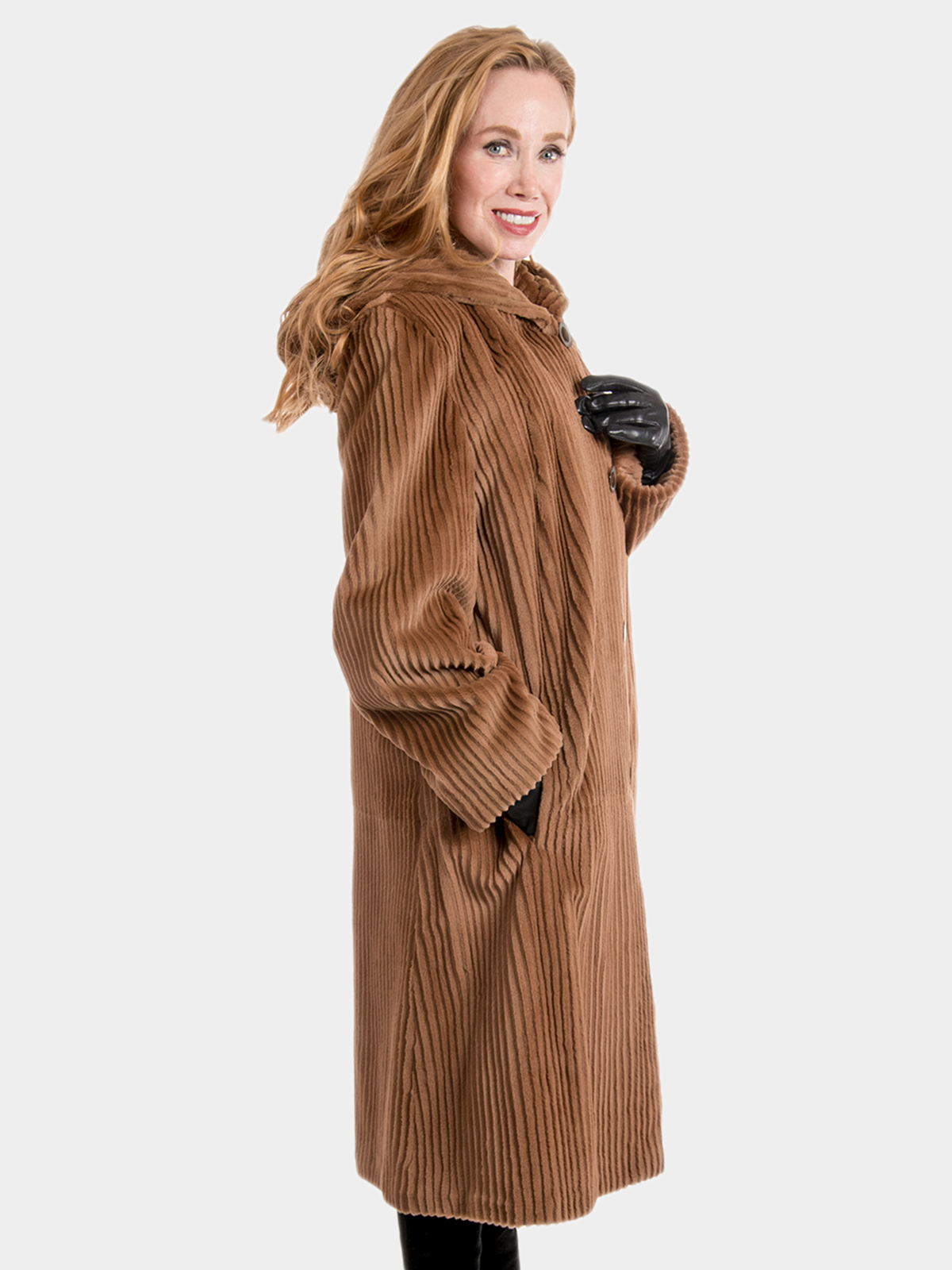 Whiskey Sheared And Grooved Mink Fur Coat Reversible Estate Furs 