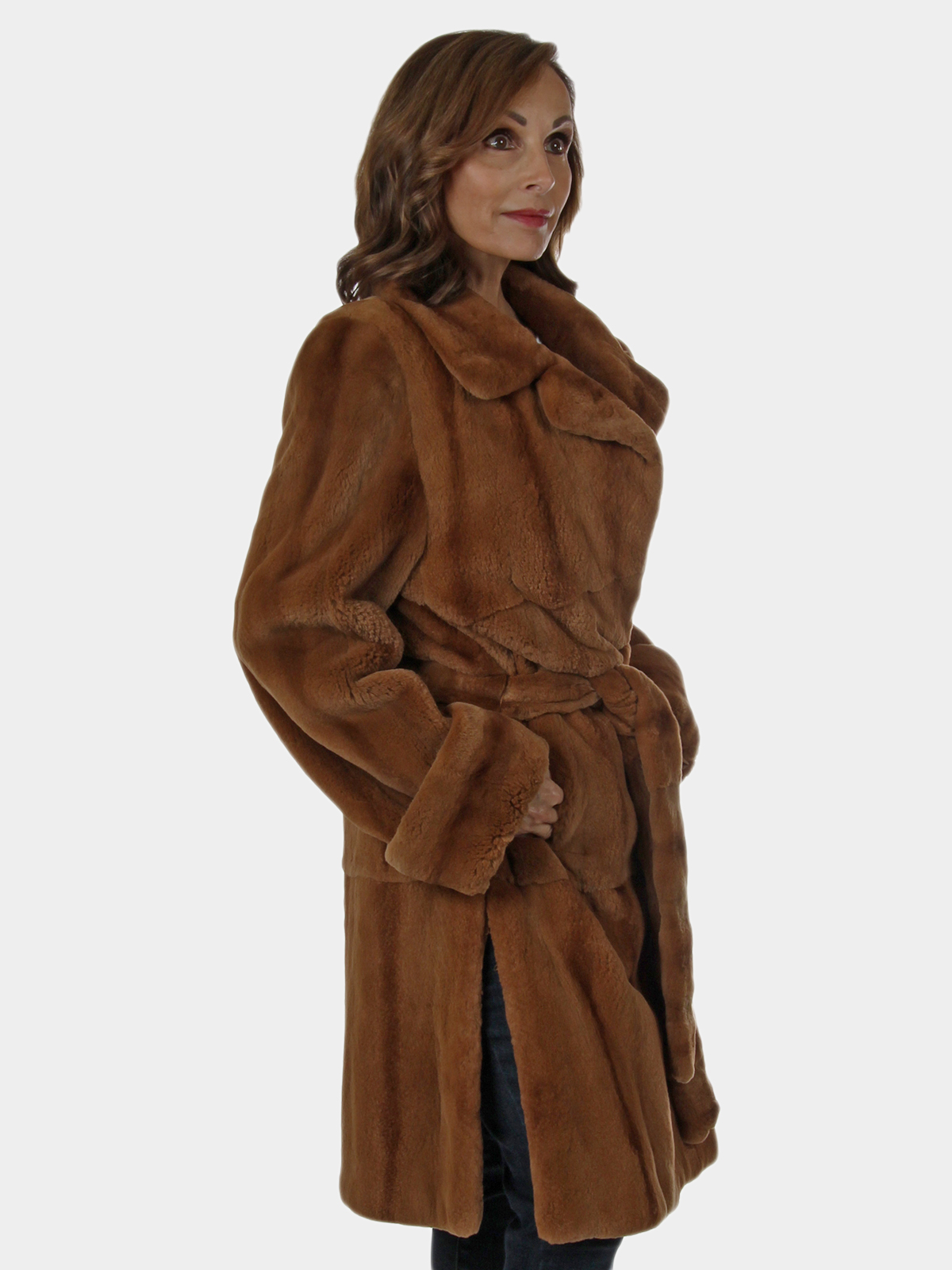 Whiskey Sheared Mink Fur 34 Coat With Belt Large Estate Furs 