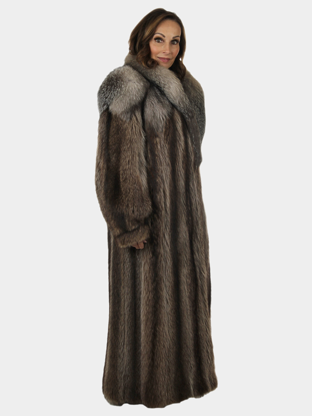 Raccoon Fur Coat with Indigo Fox Trim - Medium | Estate Furs