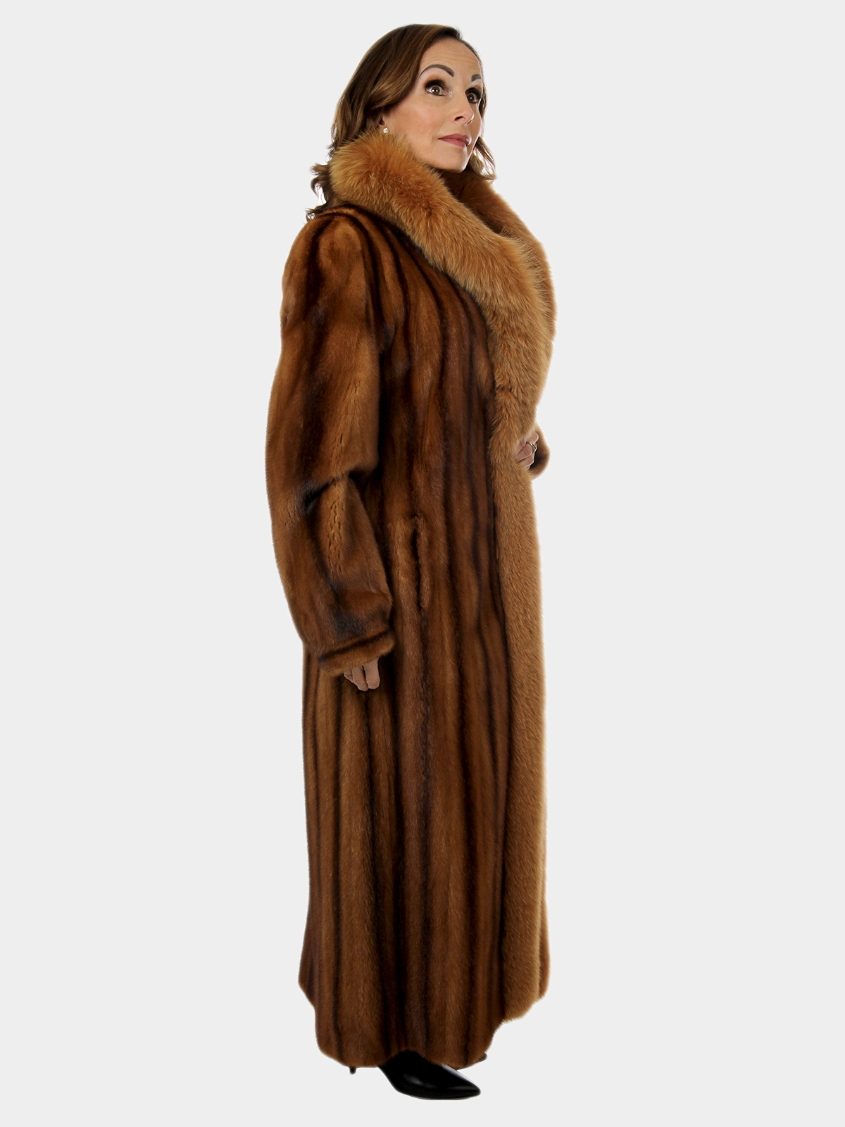 Whiskey Female Mink Fur Coat W Fox Tuxedo Estate Furs 