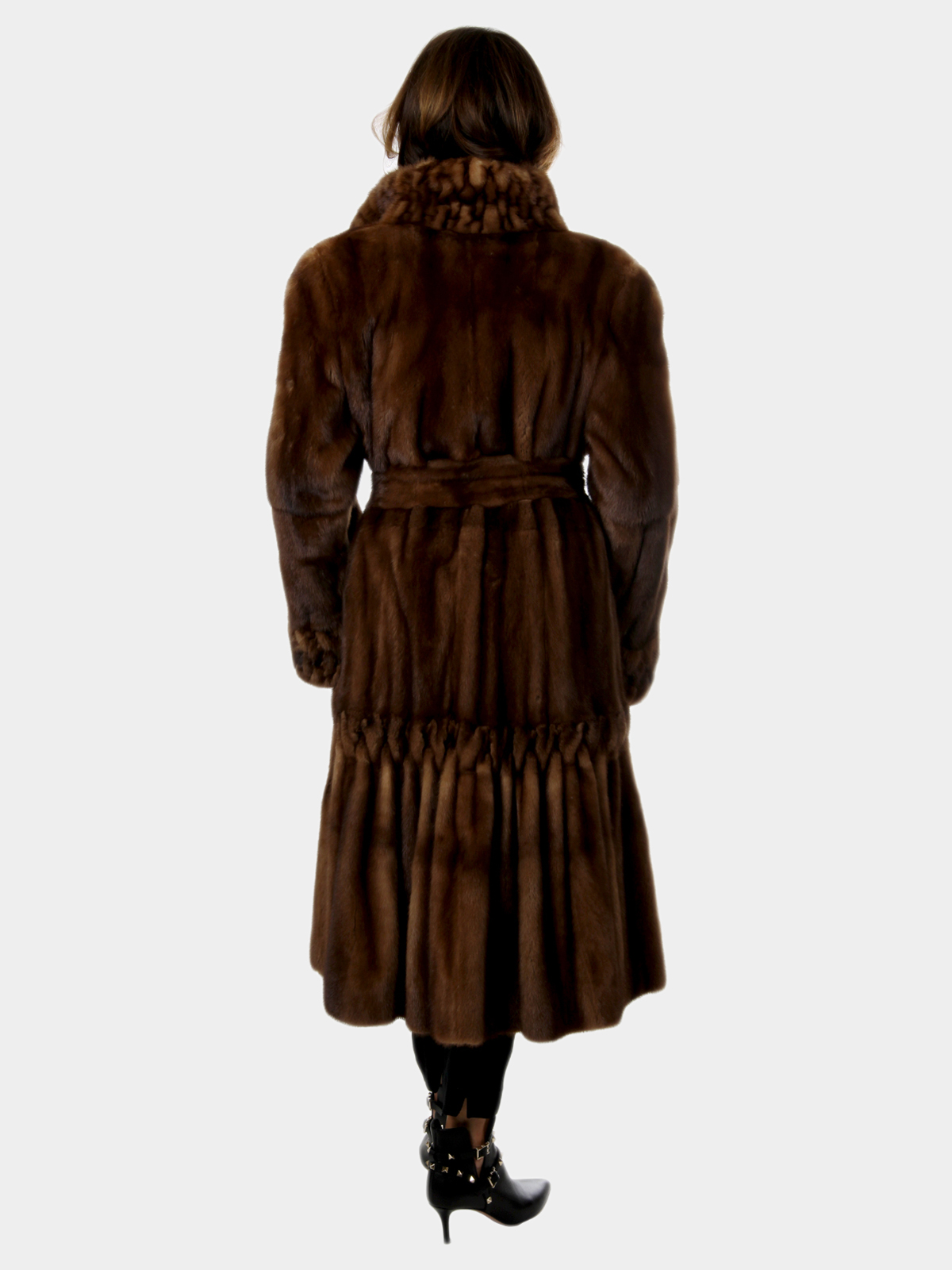 Whiskey Female Mink Fur 78 Coat With Ruching Design Estate Furs 