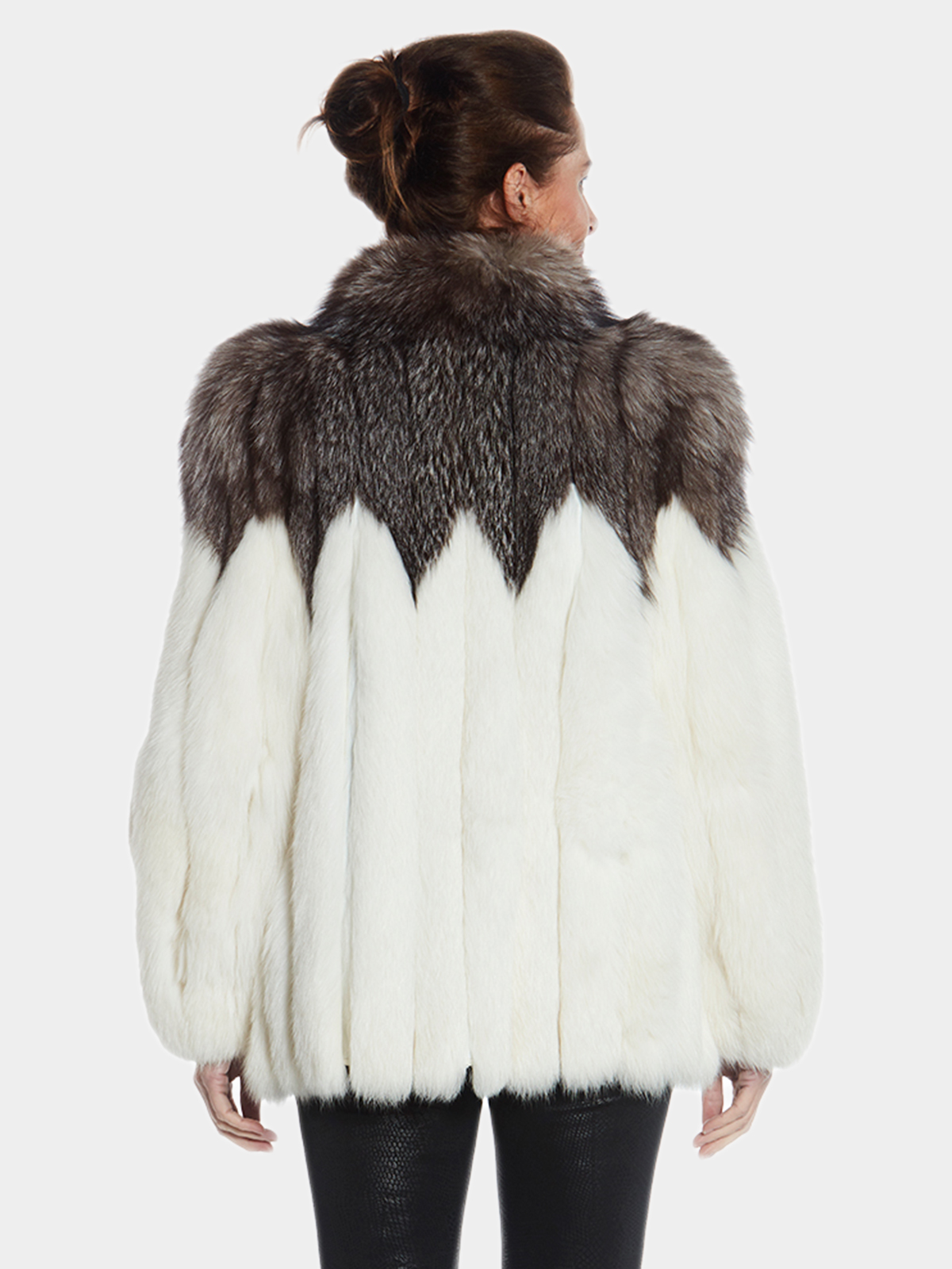 Womens White Fox Fur Jacket With Silver Fox Fur Large Estate Furs 