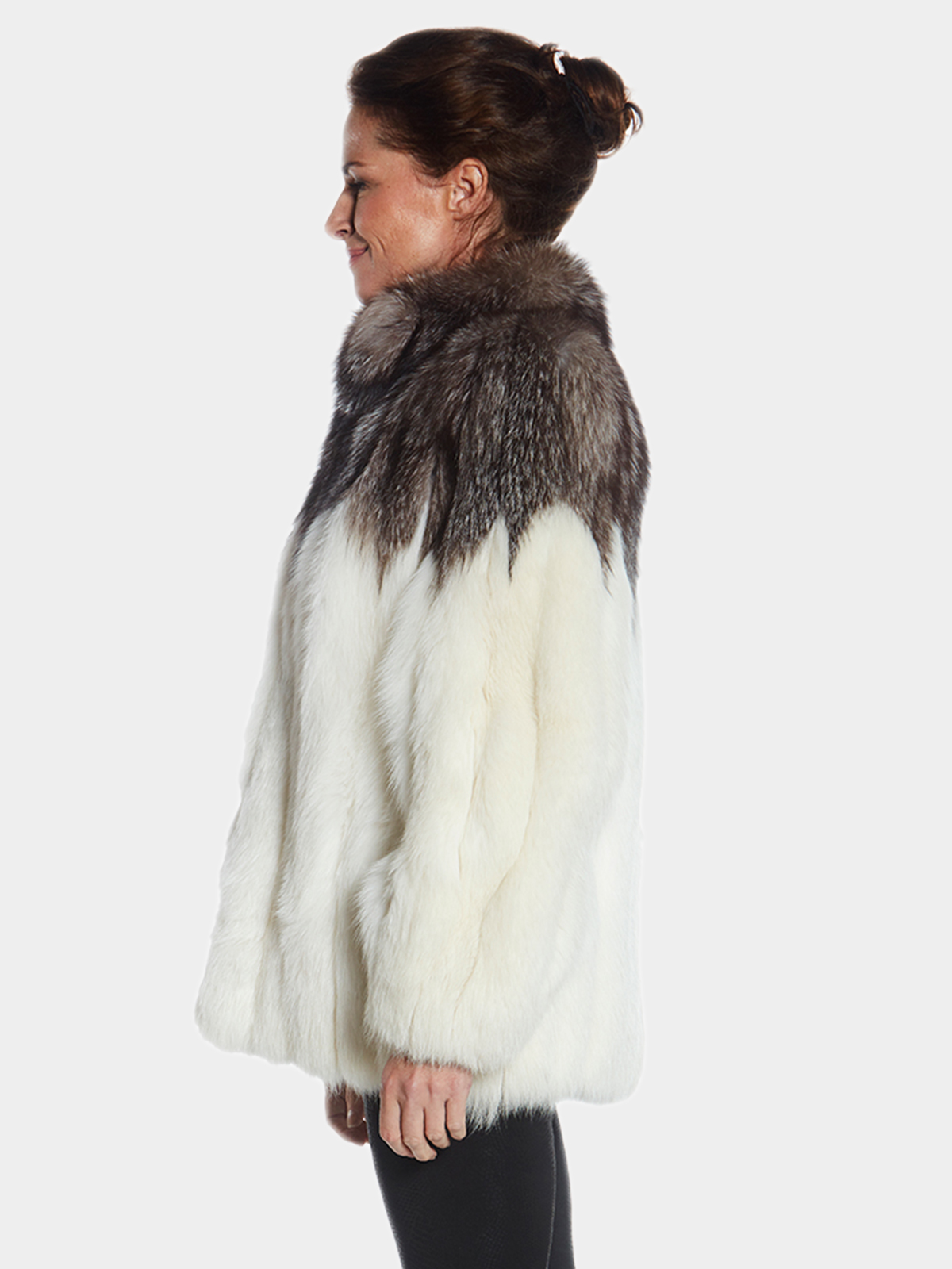 Womens White Fox Fur Jacket With Silver Fox Fur Large Estate Furs 