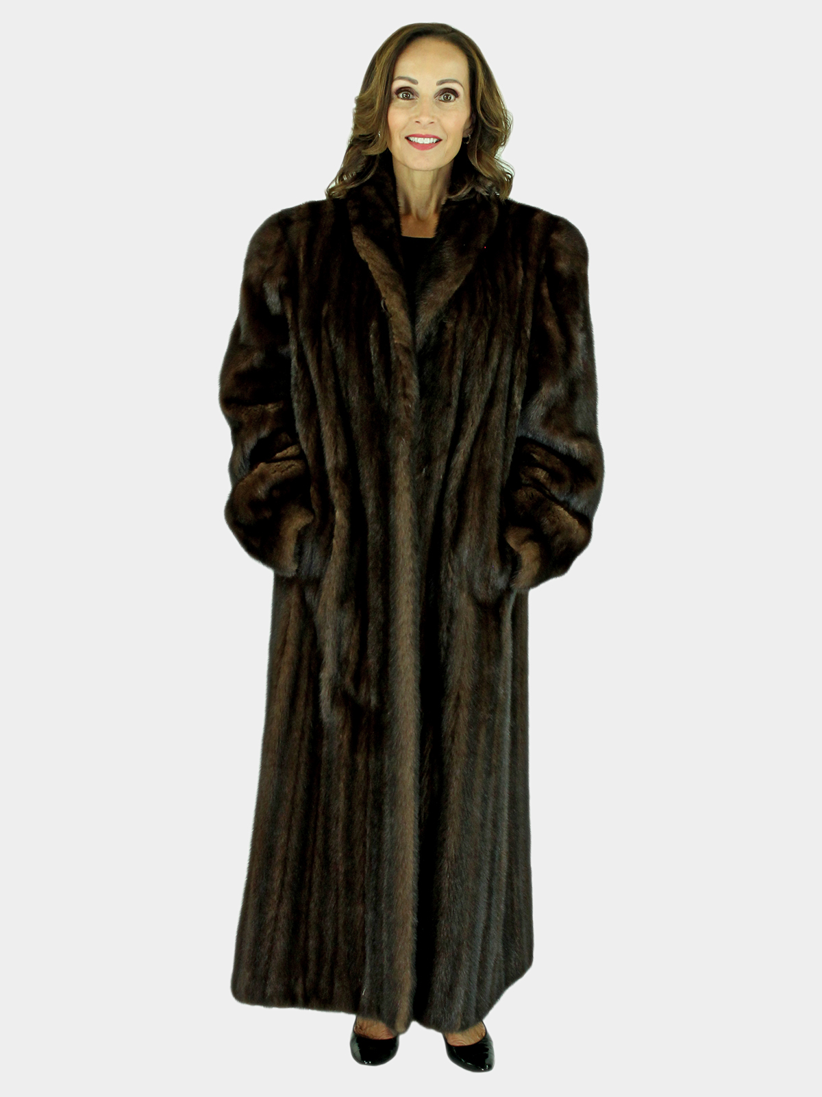 Dark Mahogany Female Mink Fur Coat - Women's Large (51619) | Estate Furs