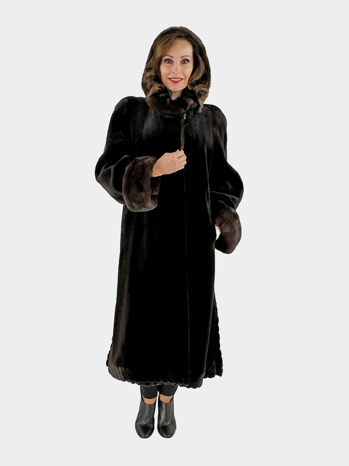 Dark Brown Sheared Mink Fur Coat w/ Hood | Estate Furs