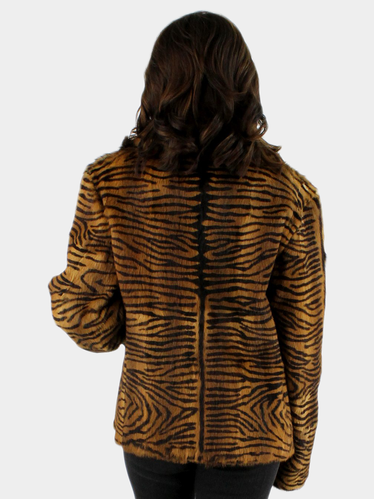 Women's Tiger Print Calf Fur Jacket | Estate Furs