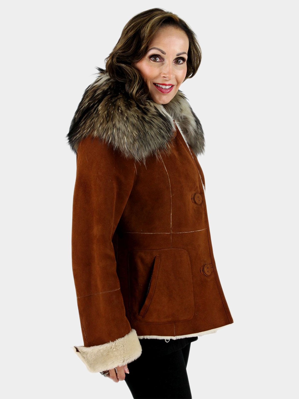 Women's Rust Suede Shearling Lamb Fur Jacket | Estate Furs