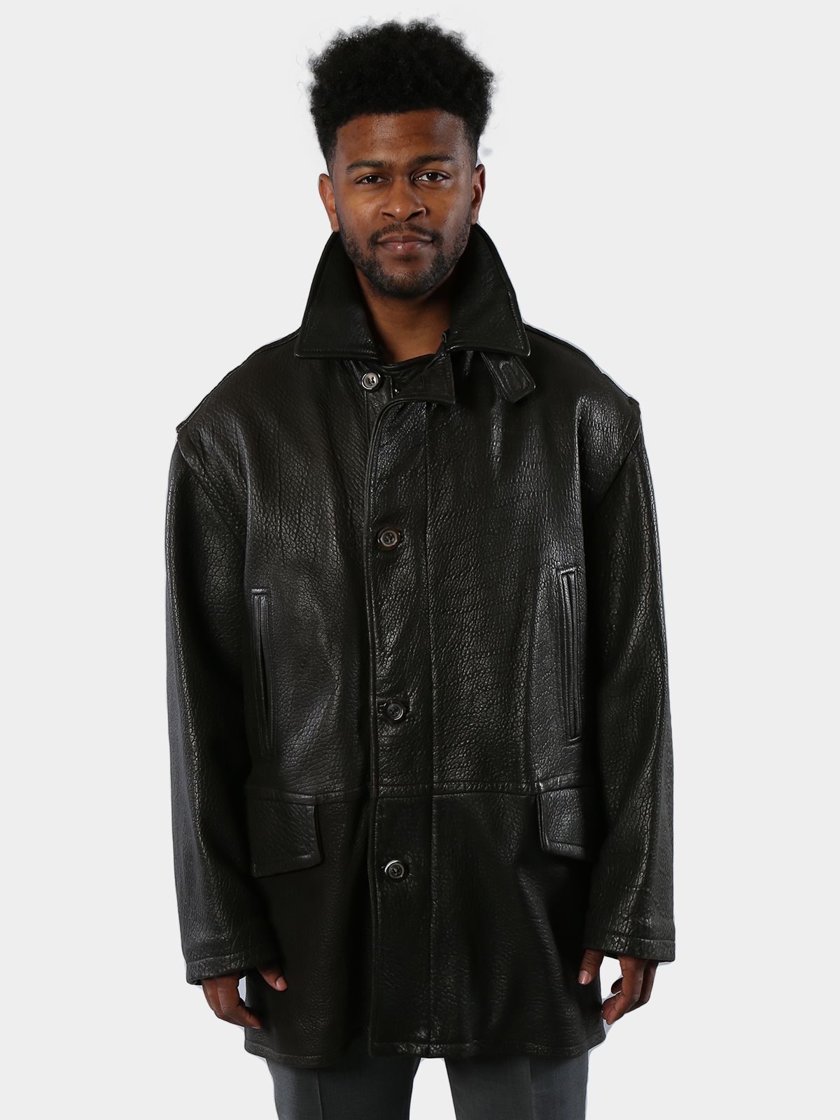 Man's Marco Pierguidi Black Leather Jacket with Removable Wool/Cashmere Lining