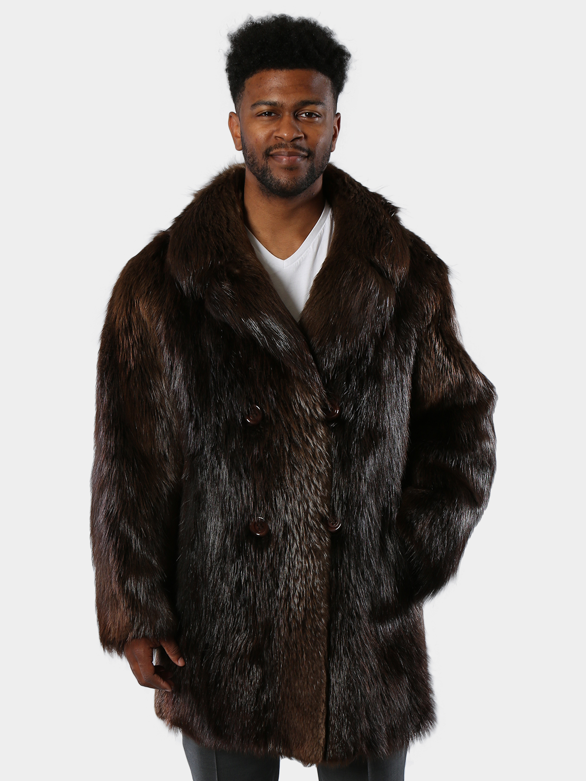 Medium Tone Beaver Fur 3/4 Coat - Men's Medium | Estate Furs