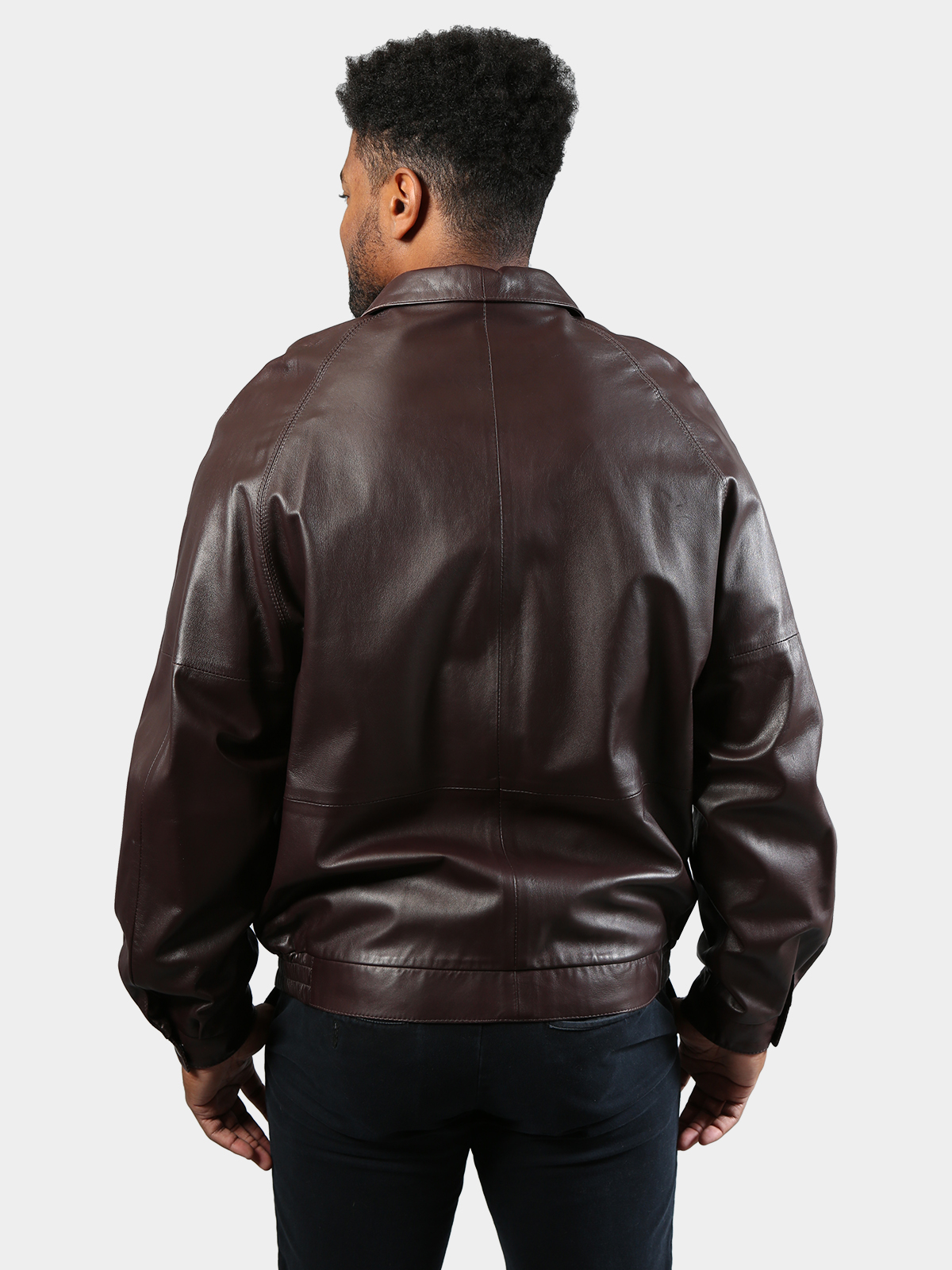 Men's Brown Leather Zip Jacket - Estate Furs