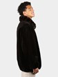 Unisex Plus Size Dyed  Dark Brown Sheared Mink Fur Jacket with Chinchilla Collar