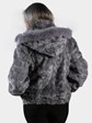 Woman's Sapphire Section Mink Fur Jacket with Detachable Hood (L)