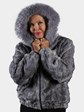 Woman's Sapphire Section Mink Fur Jacket with Detachable Hood (L)