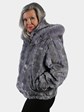 Woman's Sapphire Section Mink Fur Jacket with Detachable Hood (L)