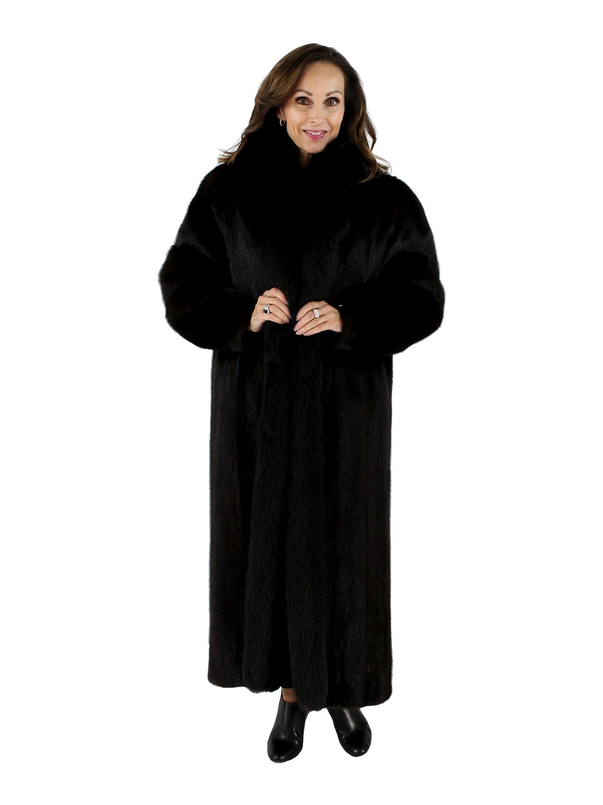 Ranch Mink Fur Coat w/ Fox Tuxedo - Women's Large | Estate Furs