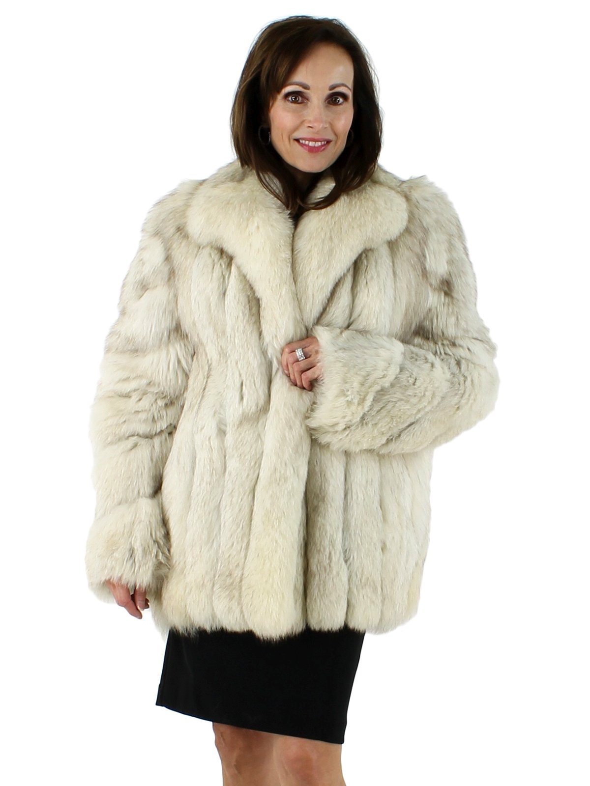 Blue Fox Fur Jacket w/ Diagonally Designed Sleeves - Women's Medium ...