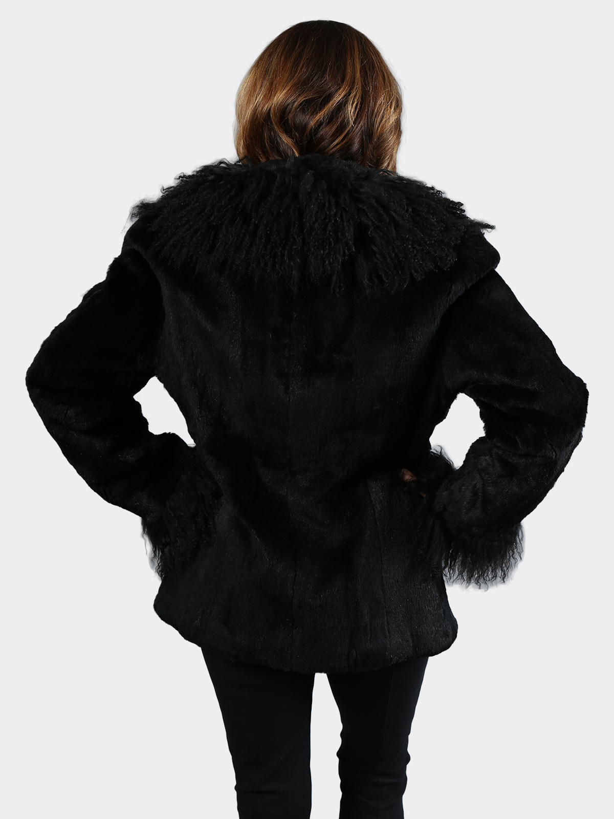 Black Rex Rabbit Fur Jacket W/ Tibetan Lamb Trim - Estate Furs