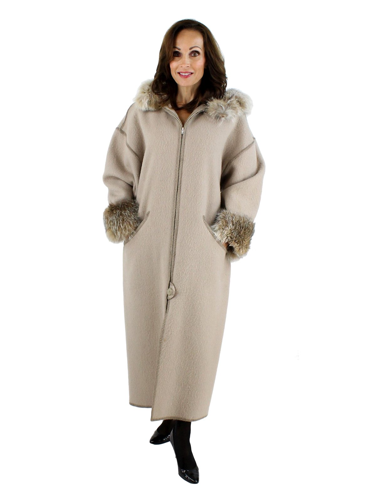 Hooded 100 Wool Coat Womens Medium Estate Furs 