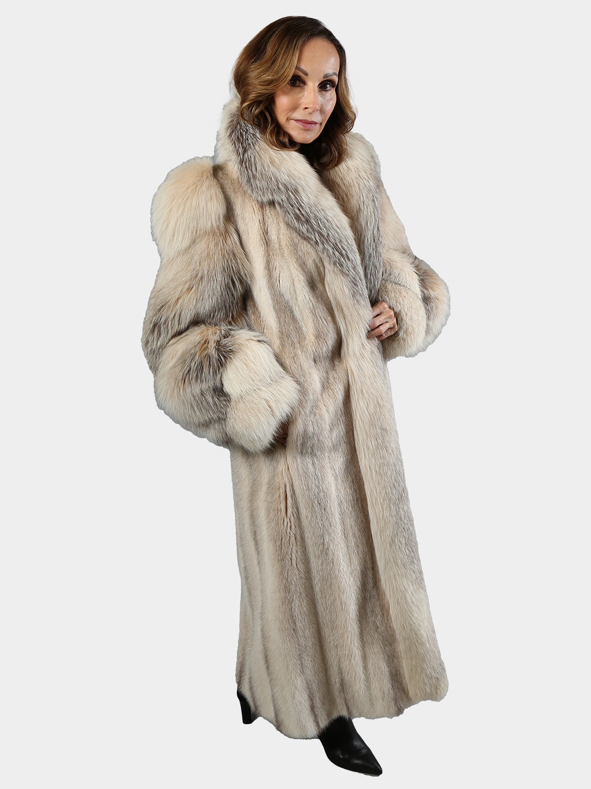 Cross Mink Fur Coat with Cross Fox Trim (Women's Medium) - Estate Furs