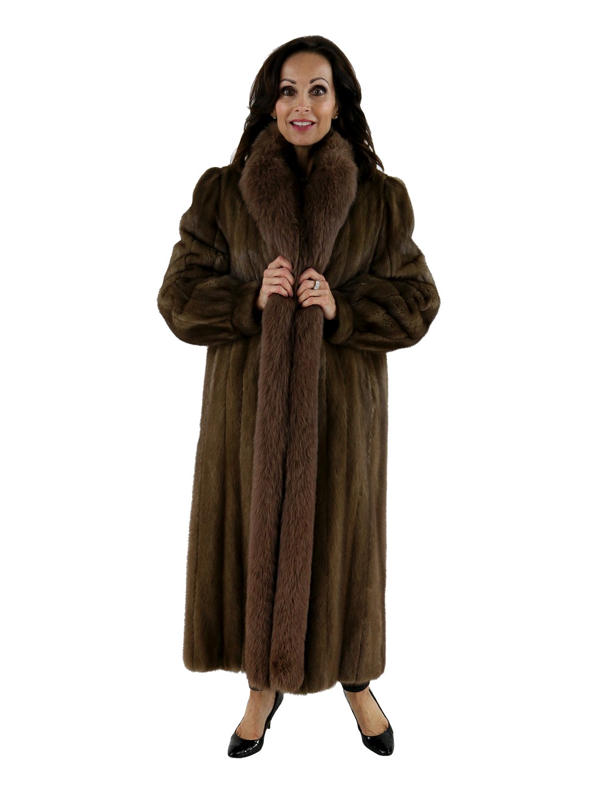 Pastel Mink Fur Coat W  Matching Fox Tuxedo Front - Women's Large 