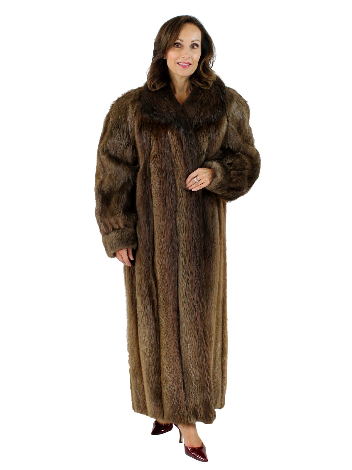 Medium Tone Long Hair Beaver Fur Coat - Women's XLarge | Estate Furs