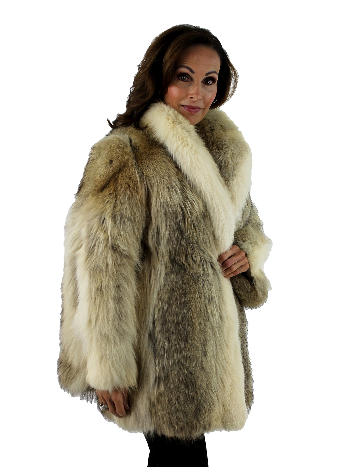 Women's Fur Coyote Jacket with Shadow Fox Tuxedo Front - Women's Small ...