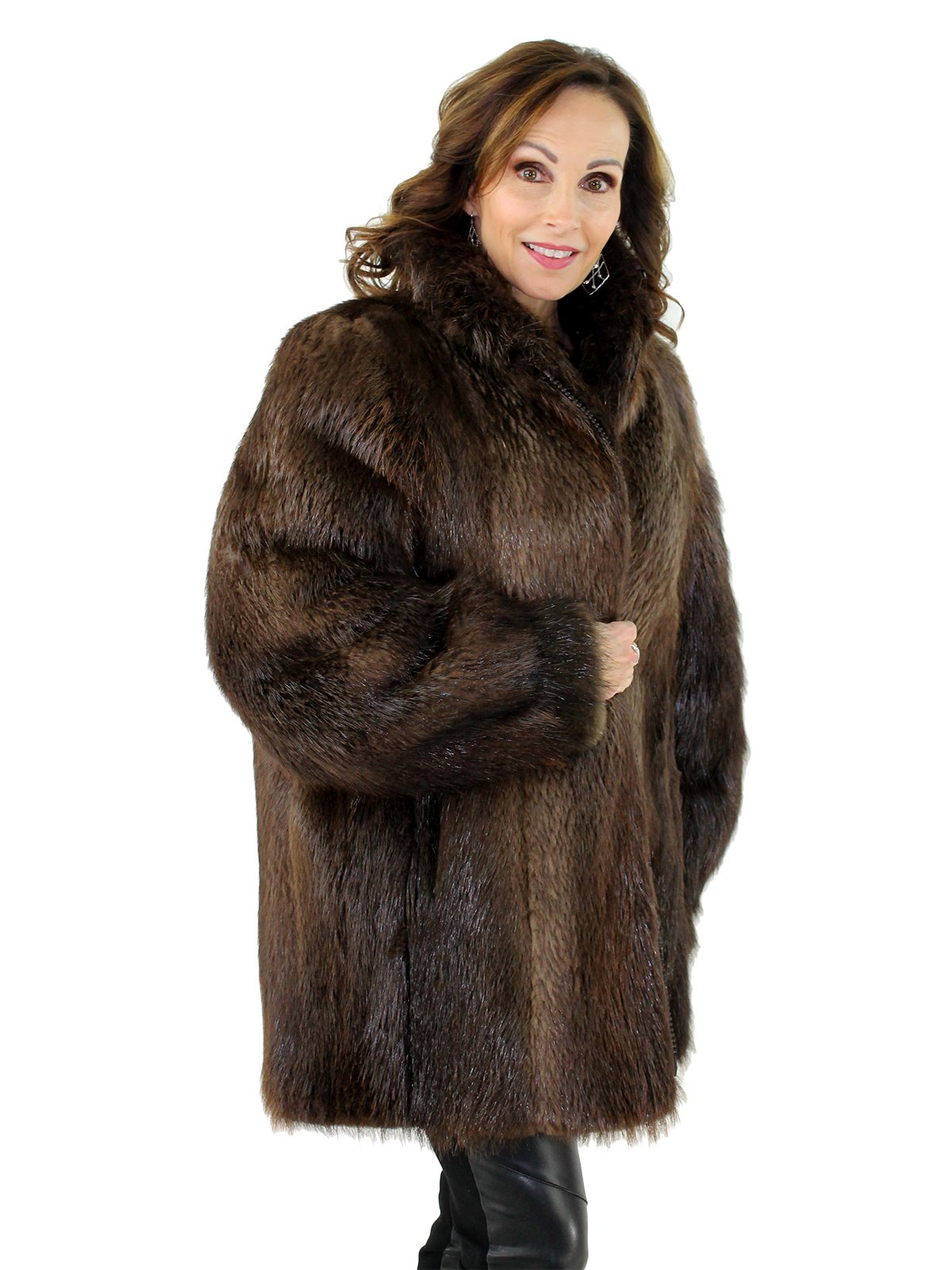 Rosewood Long Hair Beaver Fur Jacket - Women's Fur Jacket - Large ...