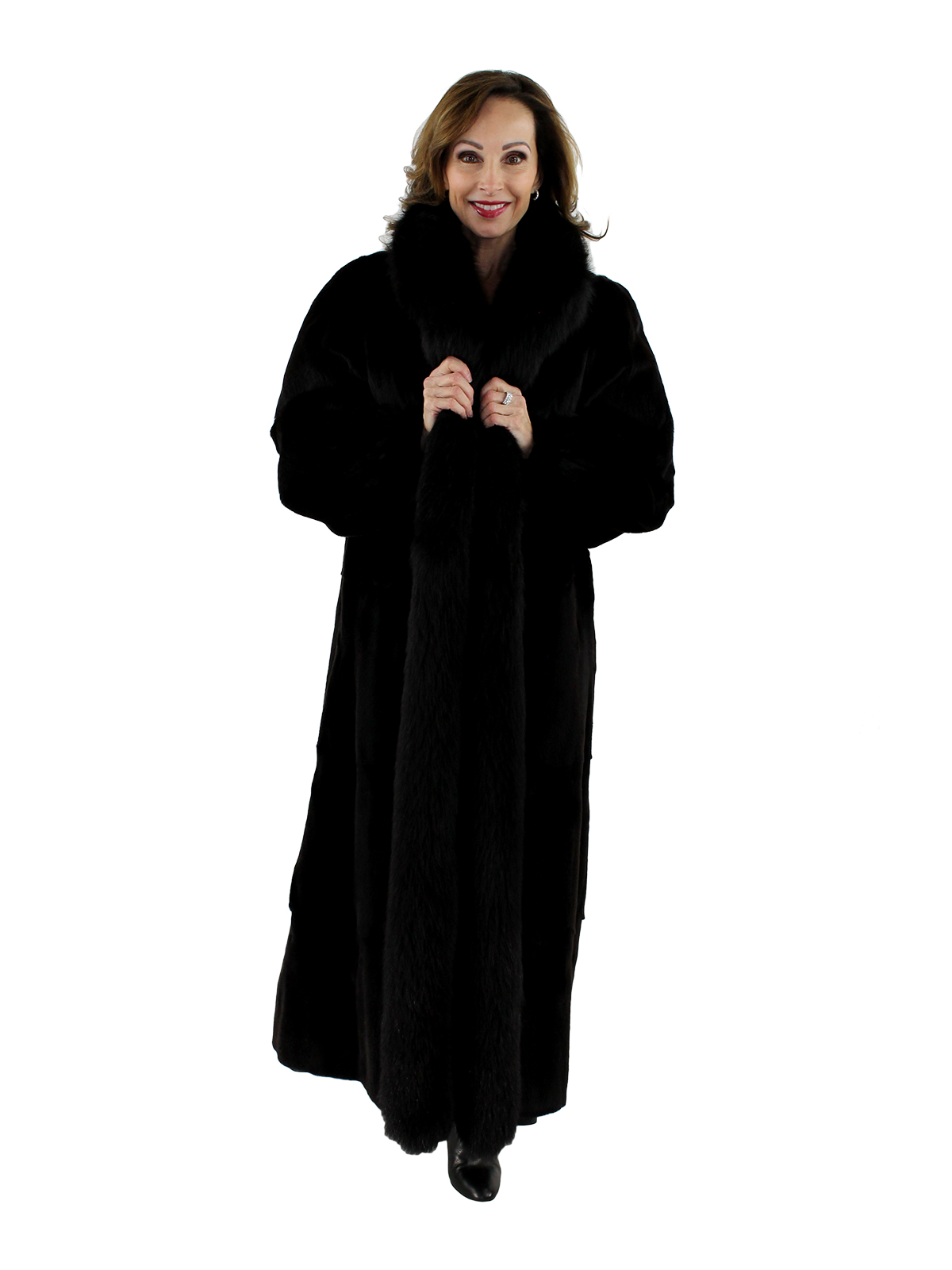 Black Sheared Mink Fur Coat Reversible To Black Leather - Women's Mink ...
