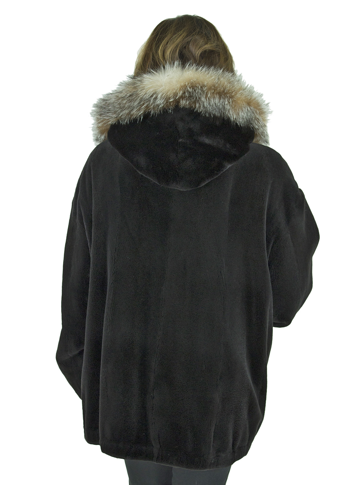 Dark Brown Sheared Mink Fur Jacket with Detachable Fox Trimmed Hood ...