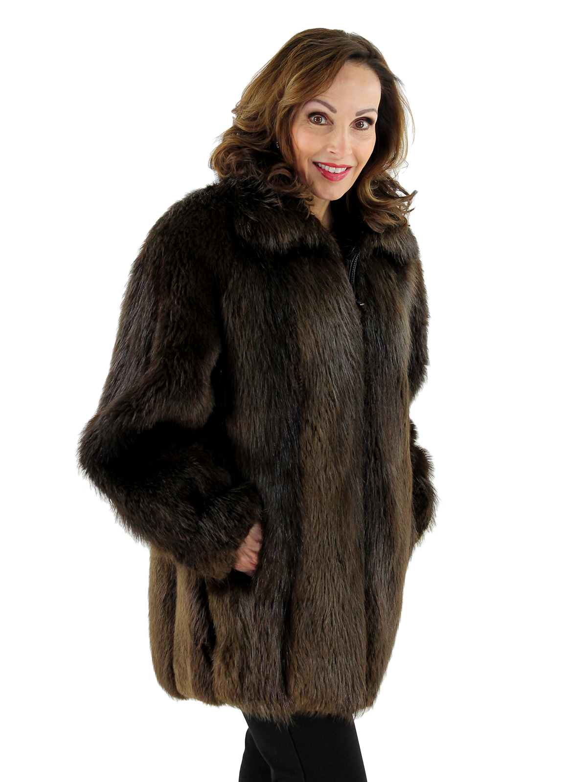 Traditional Beaver Fur Jacket with Detachable Hood - Women's Fur Jacket ...