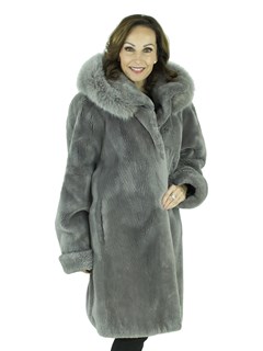 Grey Sheared Beaver Fur Stroller with Detachable Fox Trimmed Hood ...