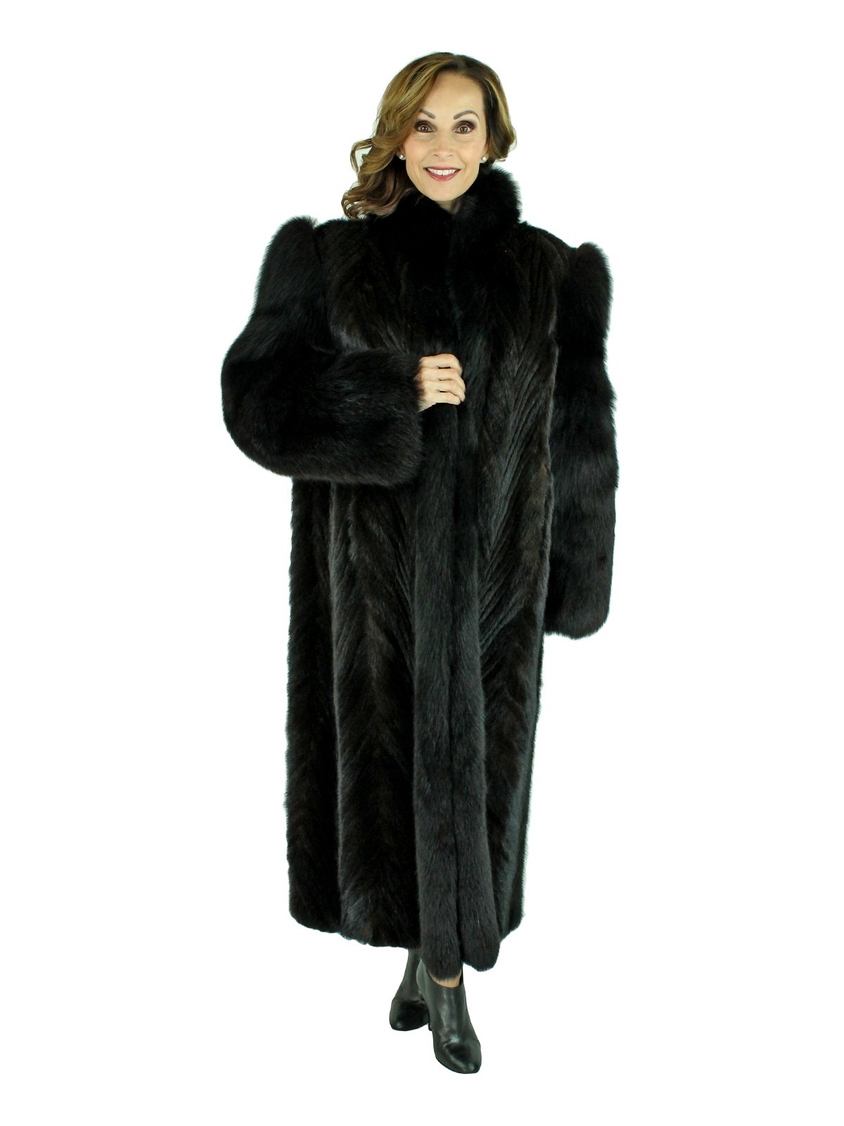 Ranch Mink Tail Fur Coat w/ Fox Tuxedo Front and Sleeves | Estate Furs