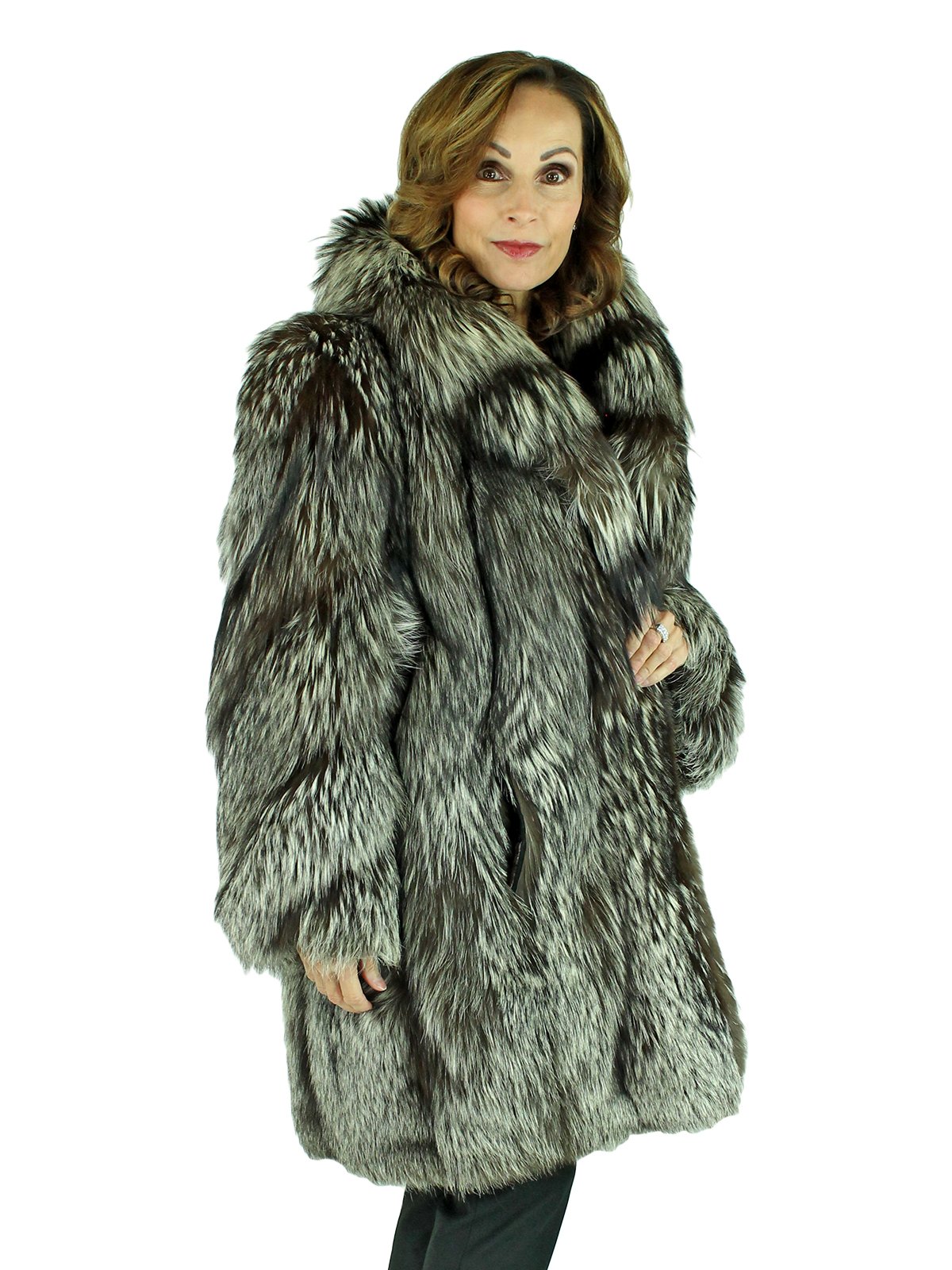 Silver Fox 3/4 Fur Coat - Women's Fur Coat - Large | Estate Furs