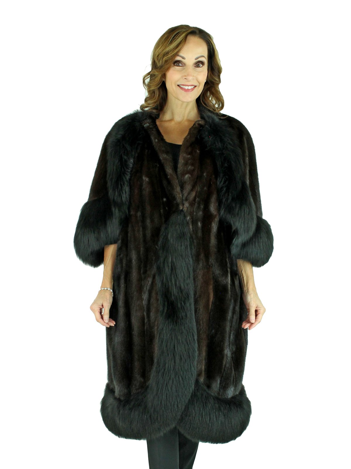 Opera Mink Fur Coat with Cape Overlay and Fox Trim - Women's Fur Coat ...