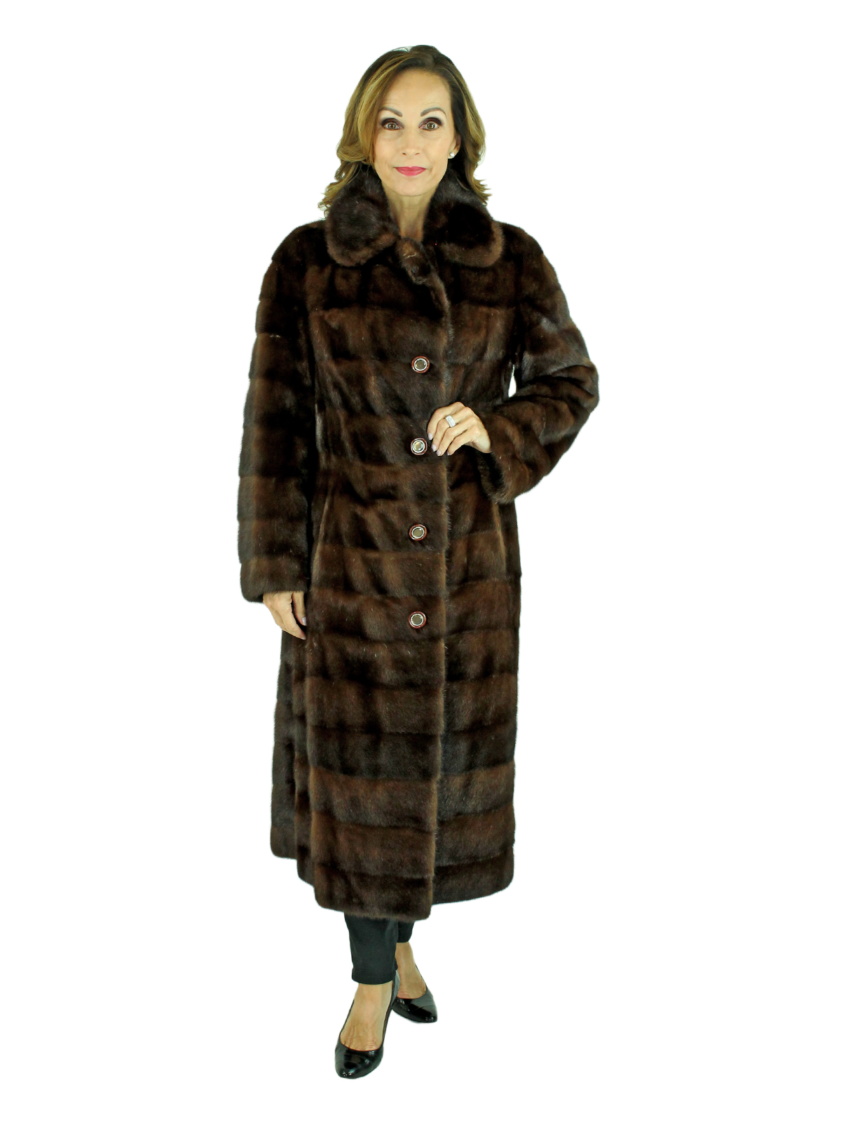 Horizontal Cut Mahogany Mink Fur Coat - Women's Mink Fur Coat - Small ...