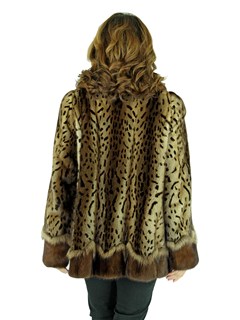 Animal Print Female Mink Fur Jacket with Sable Trim - Women's Fur