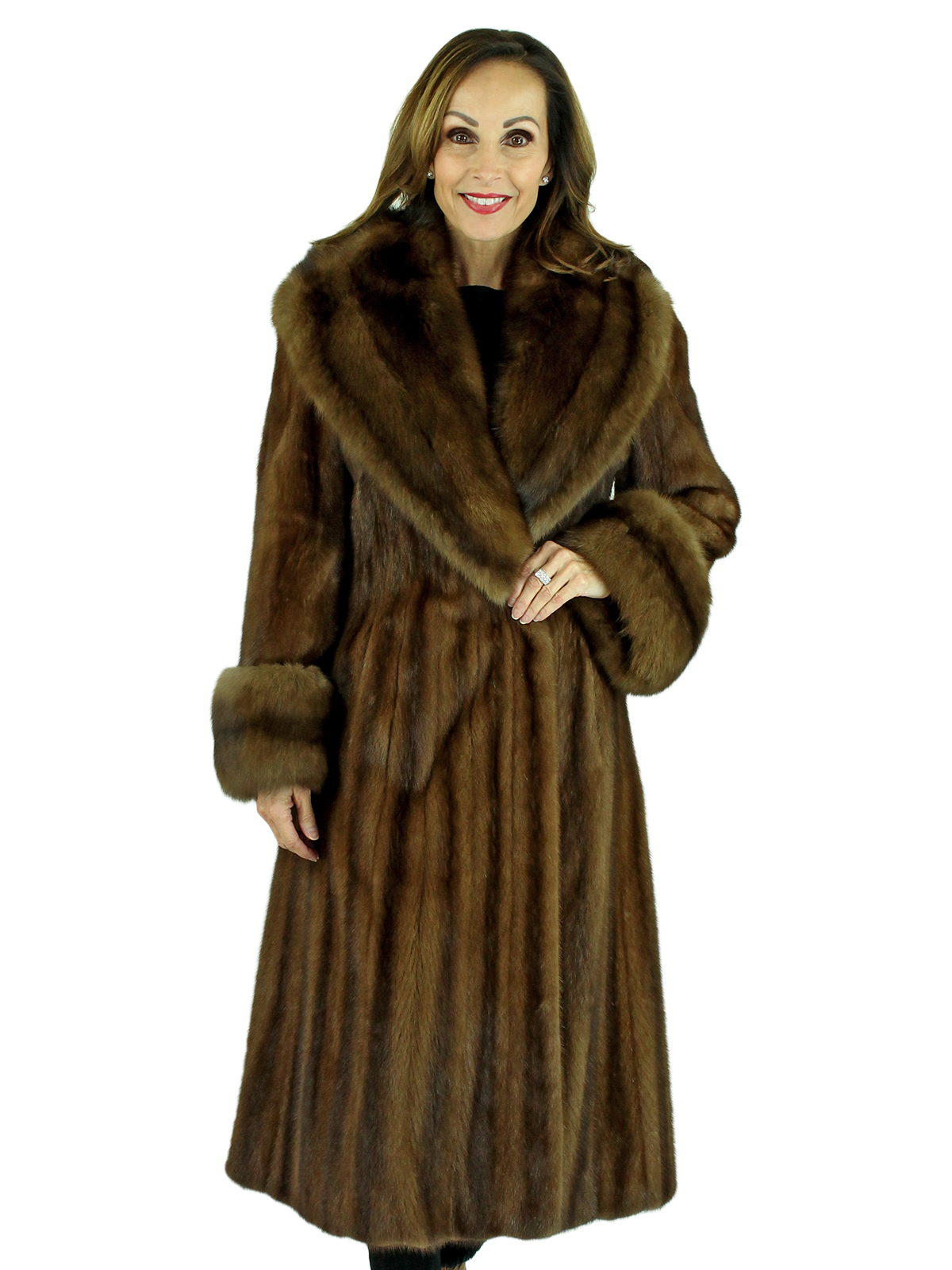 Demi Buff Female Mink Fur Coat with Stone Marten Collar and Cuffs ...
