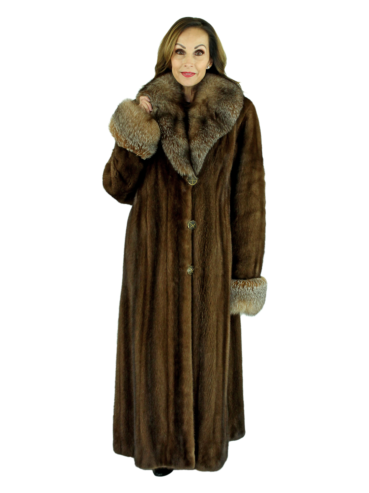 Demi Buff Mink Fur Coat w/ Crystal Fox Collar and Cuffs | Estate Furs