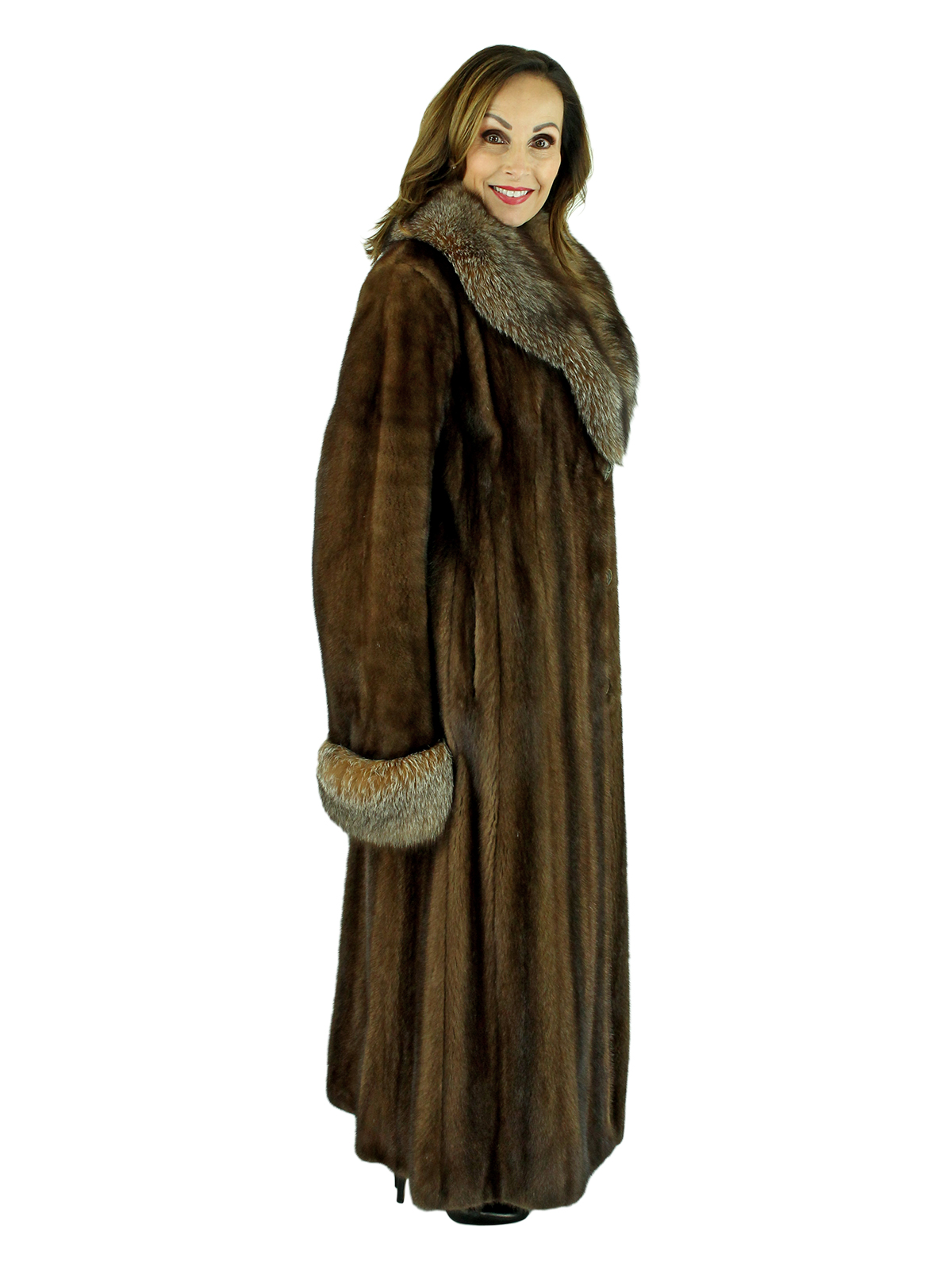 Demi Buff Mink Fur Coat w/ Crystal Fox Collar and Cuffs | Estate Furs