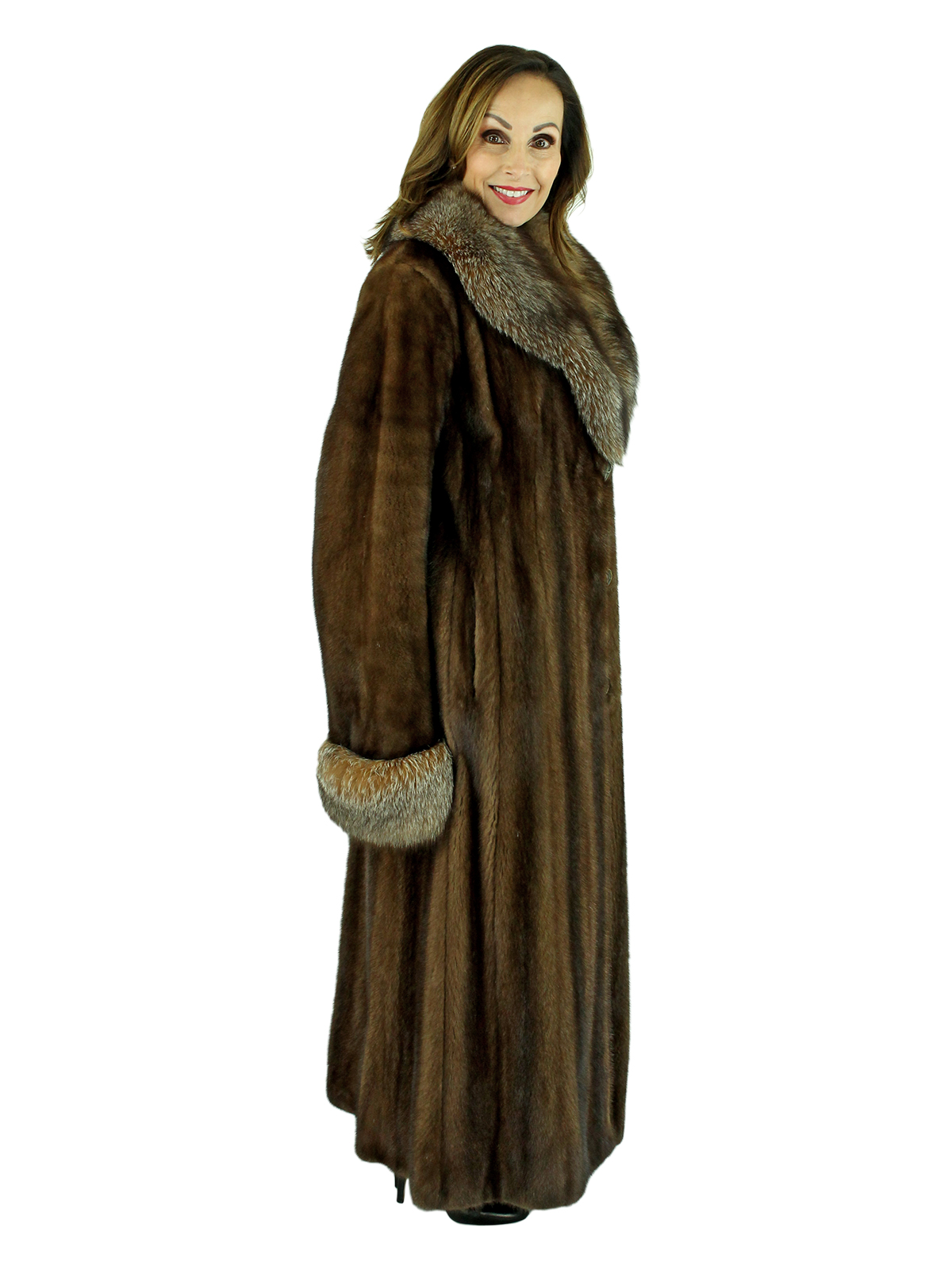 Demi Buff Mink Fur Coat W Crystal Fox Collar And Cuffs Estate Furs