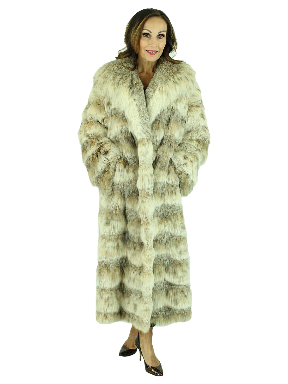Natural Canadian Lynx Fur Coat With Horizontal Cut Style Women S Fur