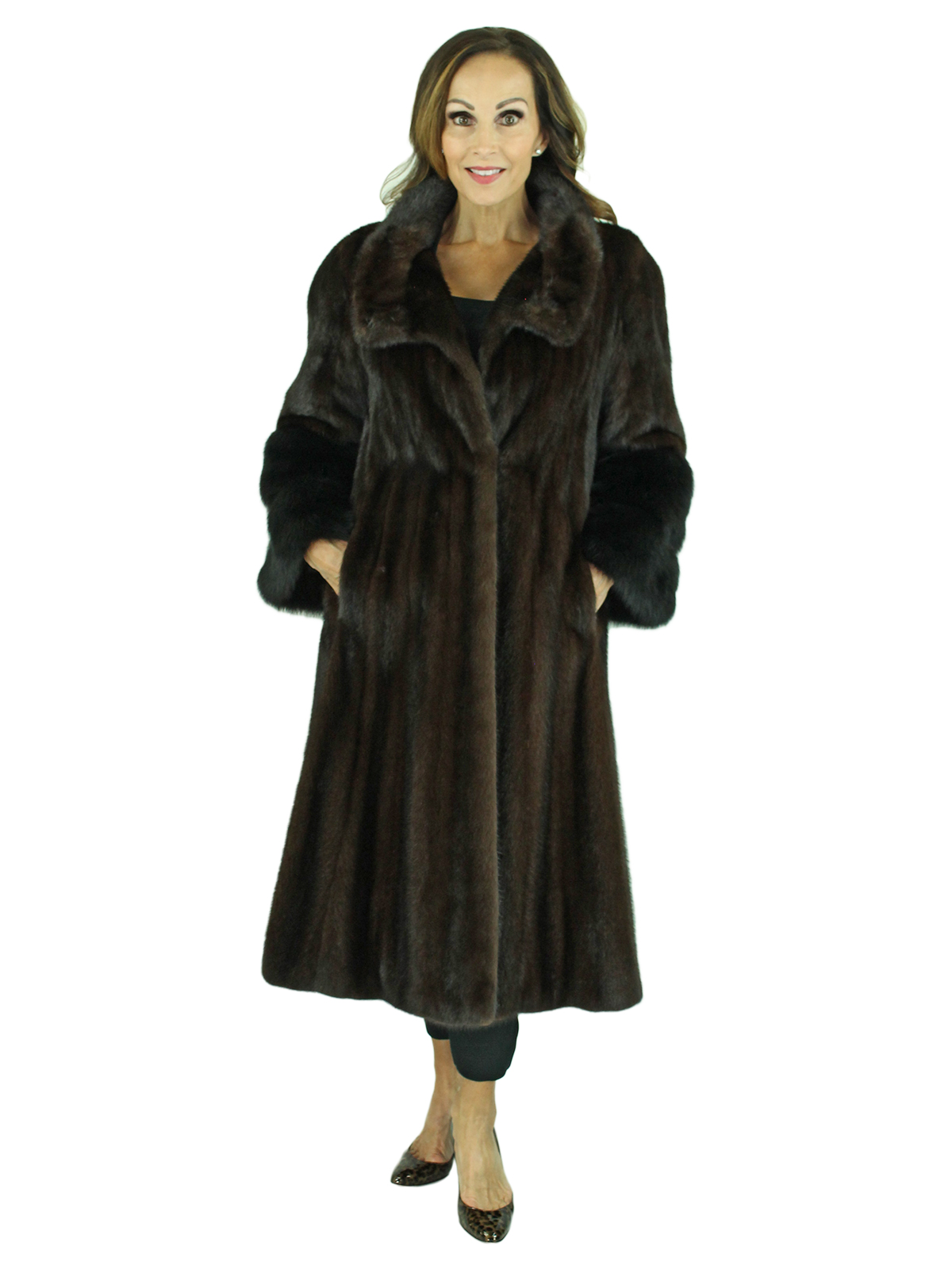 Mahogany Female Mink Fur Coat with Dyed Sable Cuffs - Women's Fur Coat ...